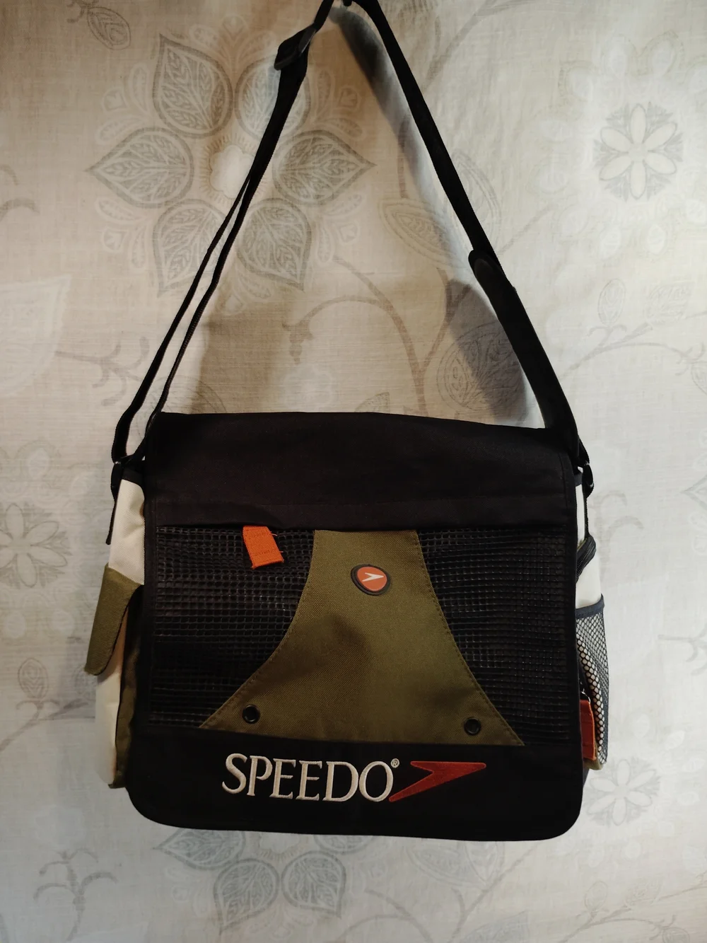Speedo Black Olive Green and White Messenger Bag